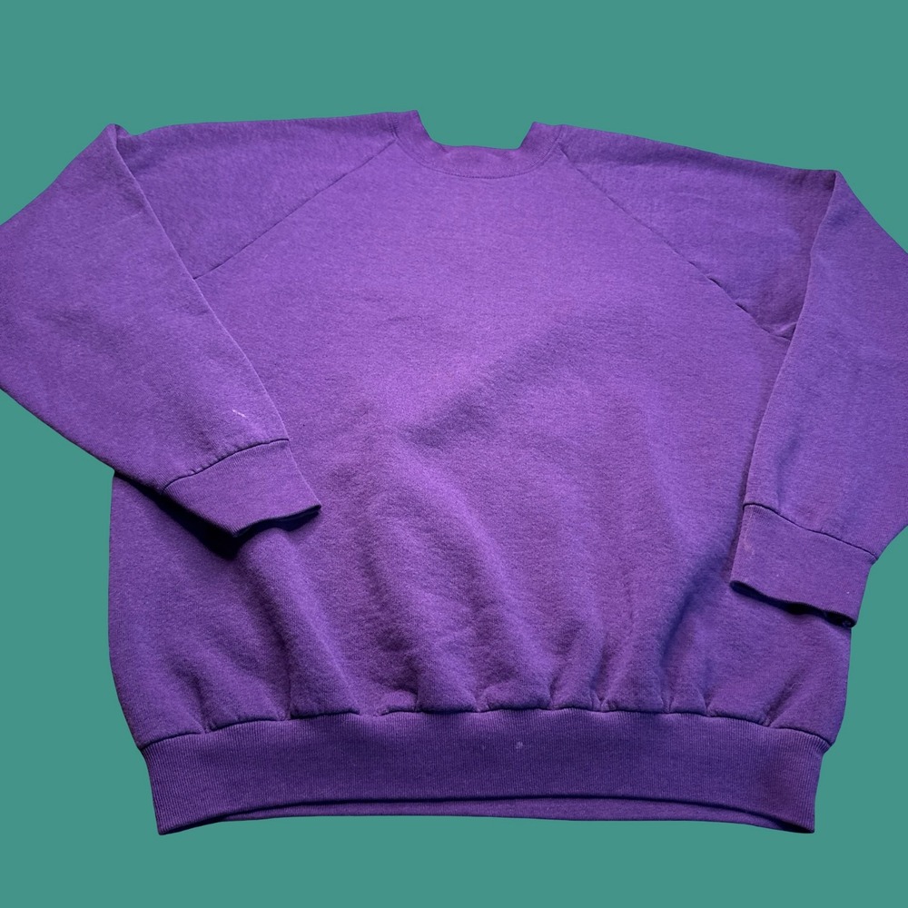 Fruit of the Loom Purple Blank Crewneck Sweatshirt XL Raglan Faded USA Vintage